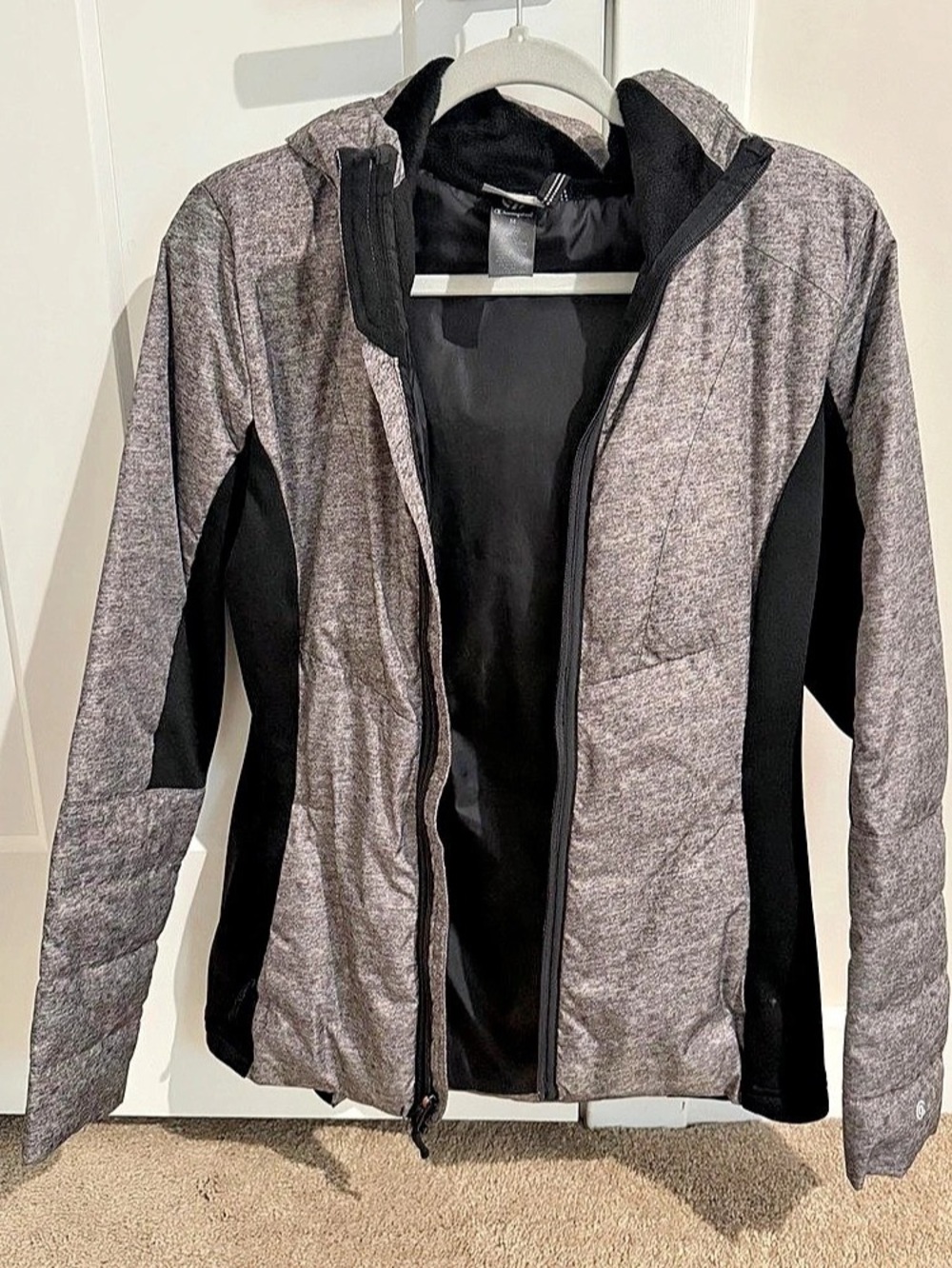 Champion Gray & Black Hooded Athletic Jacket Size Medium